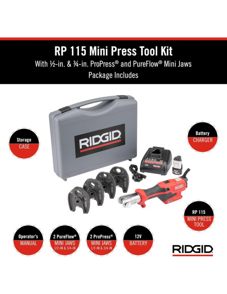 Mini Herramienta de Prensa RIDGID RP 115 con Batería 12V