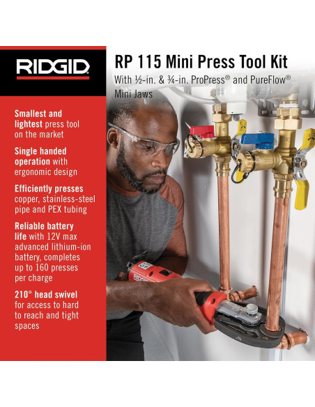 Mini Herramienta de Prensa RIDGID RP 115 con Batería 12V
