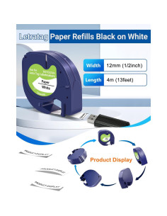 Cintas de Etiquetas BOYEEZON 4Pk Papel Blanco 12mm x 4m 2