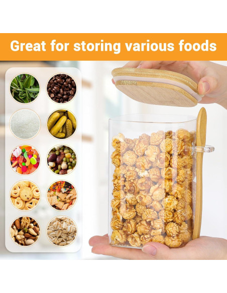 Tarros de Vidrio Cuadrados Kimqi 1115ml con Tapa de Bambú - 2 Piezas