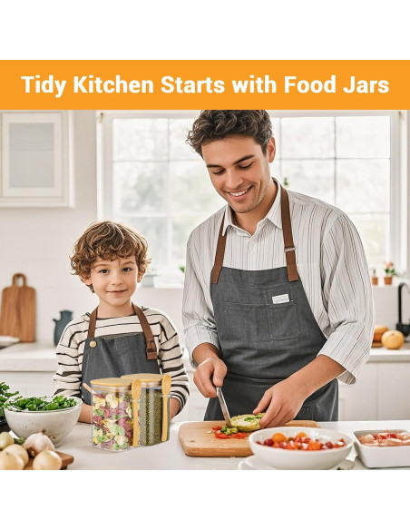 Tarros de Vidrio Cuadrados Kimqi 1115ml con Tapa de Bambú - 2 Piezas