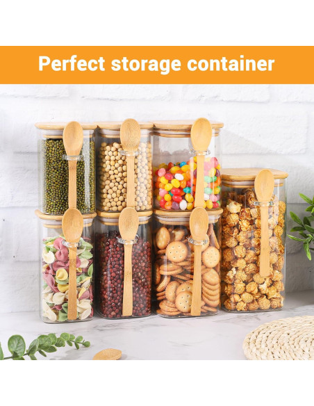 Tarros de Vidrio Cuadrados Kimqi 1115ml con Tapa de Bambú - 2 Piezas