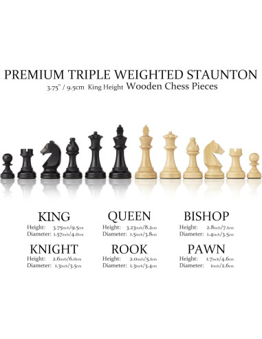 Piezas de Ajedrez A&A Staunton Madera Triple Peso 9.5cm