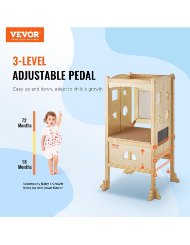 Taburete Plegable para Niños VEVOR de Madera Natural 3 Alturas