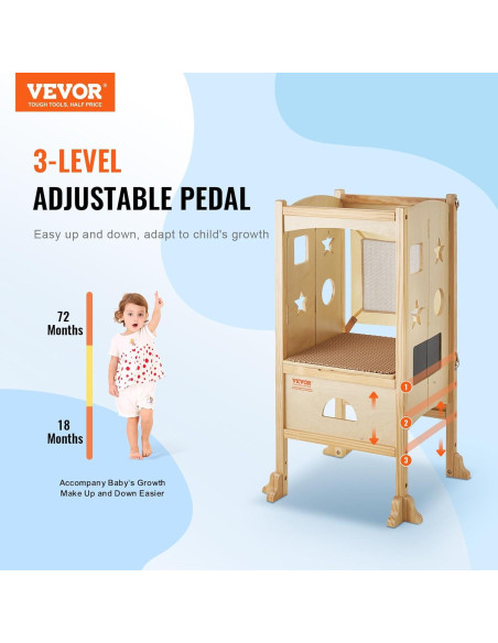 Taburete Plegable para Niños VEVOR de Madera Natural 3 Alturas
