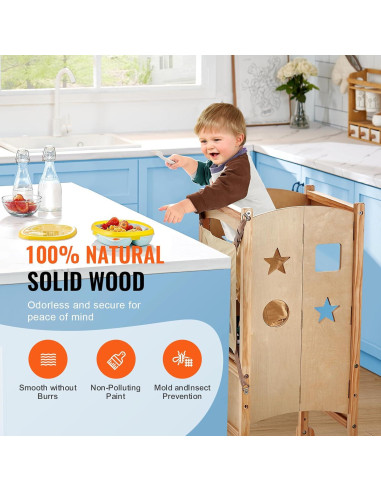 Taburete Plegable para Niños VEVOR de Madera Natural 3 Alturas