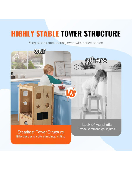 Taburete Plegable para Niños VEVOR de Madera Natural 3 Alturas