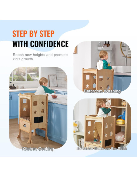 Taburete Plegable para Niños VEVOR de Madera Natural 3 Alturas