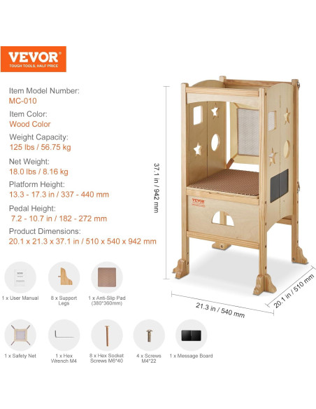 Taburete Plegable para Niños VEVOR de Madera Natural 3 Alturas