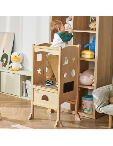 Taburete Plegable para Niños VEVOR de Madera Natural 3 Alturas