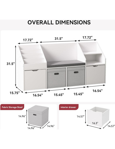 Rincón de Lectura para Niños ONEINMIL 170 cm con Estantería y Cojín