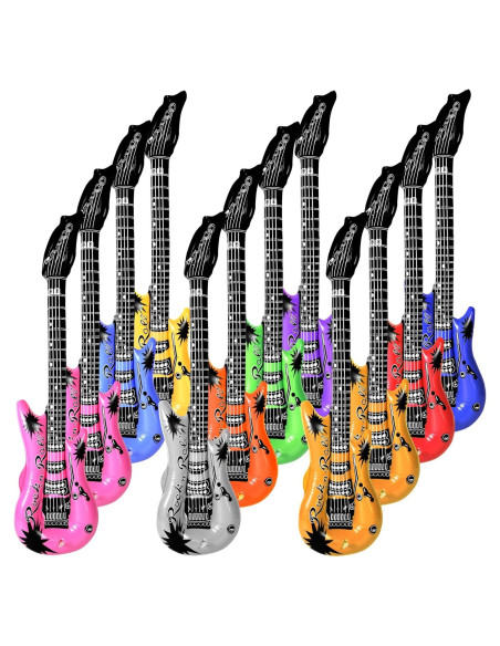 12 Guitarras Inflables de Colores Novelty Place 89cm para Fiesta