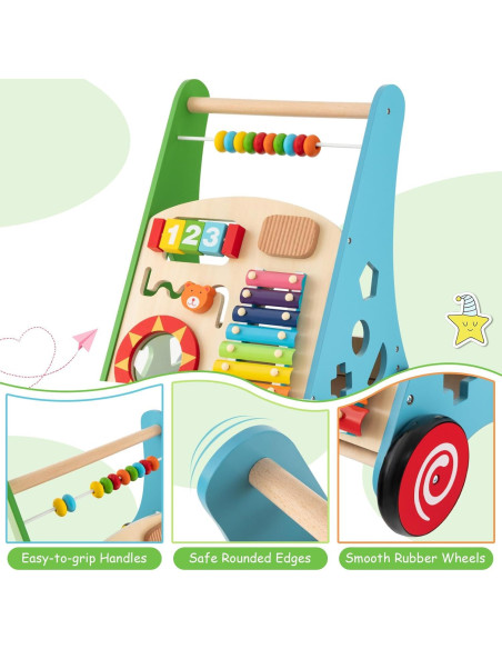 Caminador de Madera BABY JOY para Bebés - Juguete Educativo Multifuncional Caminador de Madera BABY JOY para Bebés - Juguete Educativo Multifuncional