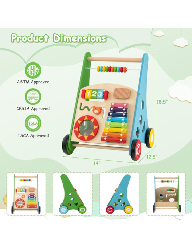 Caminador de Madera BABY JOY para Bebés - Juguete Educativo Multifuncional