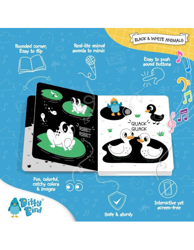 Libro Sonoro para Bebés Ditty Bird en Blanco y Negro 0-3 Años