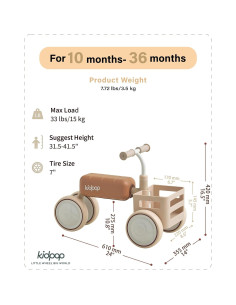 Bicicleta de Equilibrio KIDPOP TOAST 4 Ruedas Beige 10-36 Meses 2