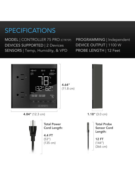 Controlador Digital AC Infinity 75 PRO para Enchufes WiFi