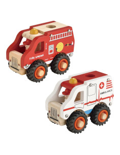 Juguetes de Coche de Madera KIDS TOYLAND 2 Pcs Ambulancia y Bomberos