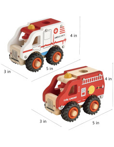 Juguetes de Coche de Madera KIDS TOYLAND 2 Pcs Ambulancia y Bomberos 2