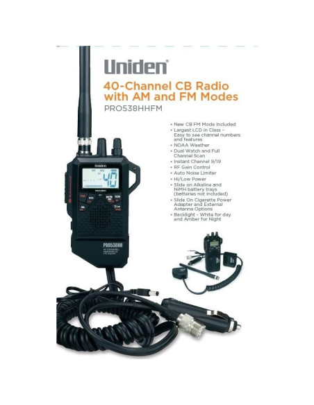 Radio CB Portátil Uniden PRO538HHFM con Alerta Meteorológica
