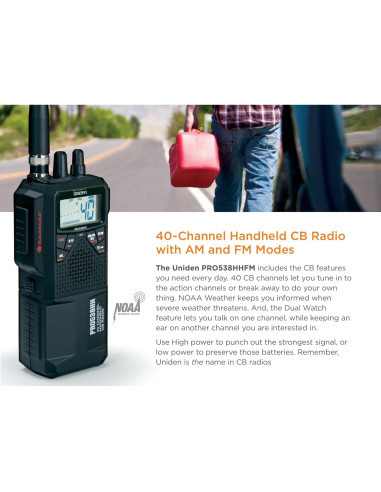 Radio CB Portátil Uniden PRO538HHFM con Alerta Meteorológica