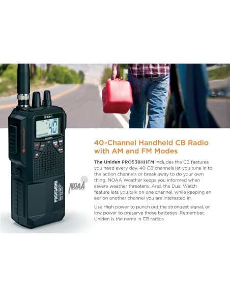 Radio CB Portátil Uniden PRO538HHFM con Alerta Meteorológica