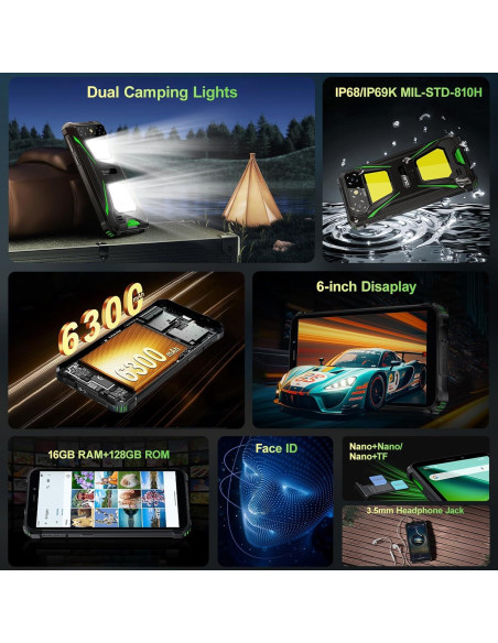 OUKITEL G5 Teléfono Resistente 16GB RAM 128GB Verde 6300mAh OUKITEL G5 Teléfono Resistente 16GB RAM 128GB Verde 6300mAh