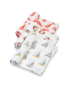 Mantas de Envolver LollyBanks 100% Algodón 120x120 cm - Juego Navegar