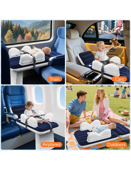 Cama Inflable para Niños Abdtech Azul con Portavasos y Seguridad Cama Inflable para Niños Abdtech Azul con Portavasos y Seguridad