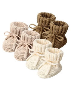 3 Pares de Botines de Bebé Tejidos 0-6 Meses Algodón Suave