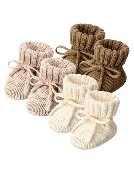 3 Pares de Botines de Bebé Tejidos 0-6 Meses Algodón Suave