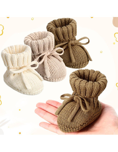 3 Pares de Botines de Bebé Tejidos 0-6 Meses Algodón Suave