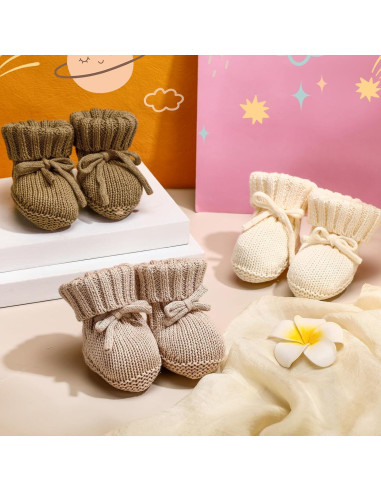 3 Pares de Botines de Bebé Tejidos 0-6 Meses Algodón Suave