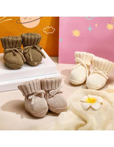 3 Pares de Botines de Bebé Tejidos 0-6 Meses Algodón Suave