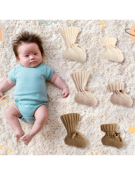 3 Pares de Botines de Bebé Tejidos 0-6 Meses Algodón Suave