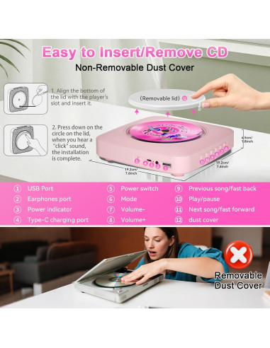 Reproductor de CD Portátil Gueray G-Y-01 Bluetooth 5.0 1800mAh