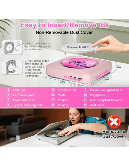 Reproductor de CD Portátil Gueray G-Y-01 Bluetooth 5.0 1800mAh