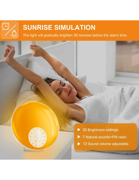 Despertador de Luz de Amanecer ANTDALIS con Radio FM y 26 Sonidos