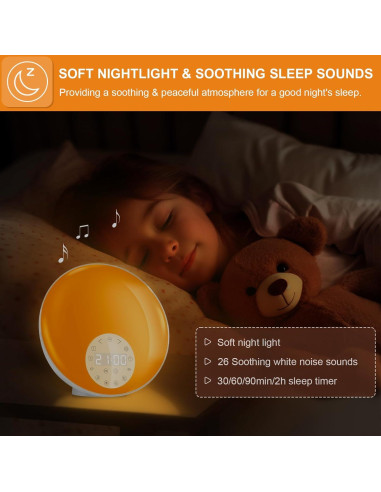 Despertador de Luz de Amanecer ANTDALIS con Radio FM y 26 Sonidos