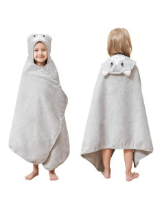 Toalla de Baño con Capucha Gato Gris 100% Algodón 127x61cm