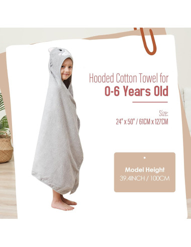 Toalla de Baño con Capucha Gato Gris 100% Algodón 127x61cm