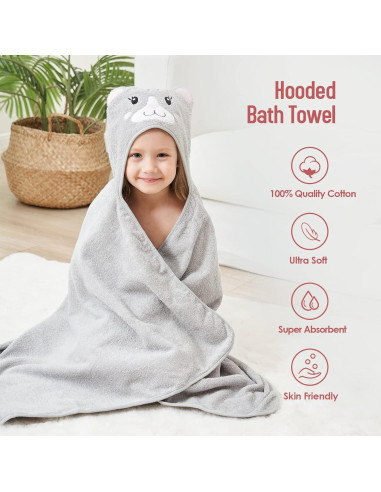 Toalla de Baño con Capucha Gato Gris 100% Algodón 127x61cm