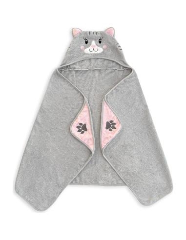 Toalla de Baño con Capucha Gato Gris 100% Algodón 127x61cm