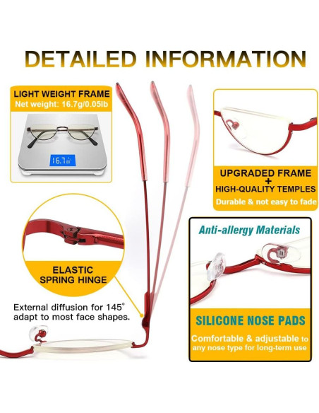 Gafas de lectura TOUK media luna anti luz azul UV400 - 2.5x