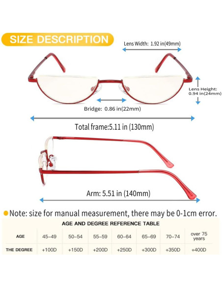Gafas de lectura TOUK media luna anti luz azul UV400 - 2.5x