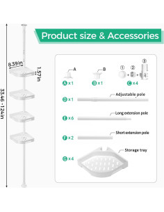 Organizador de Ducha de Esquina Shuang Qing 4 Niveles Ajustable Blanco 2