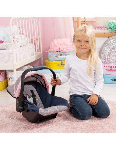 Silla de Auto para Muñecas Bayer Design - Gris, Azul, Rosa - Hasta 46 cm
