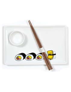 Juego de Sushi Cerámica Gudetama 3 Piezas - Plato, Tazón y Palillos