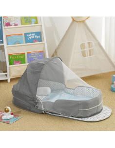 Cuna de Viaje Plegable PGONEEE Gris con Mosquitera 2-en-1 2