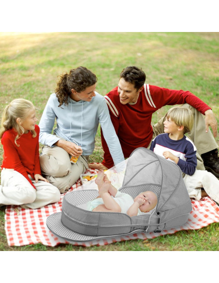 Cuna de Viaje Plegable PGONEEE Gris con Mosquitera 2-en-1